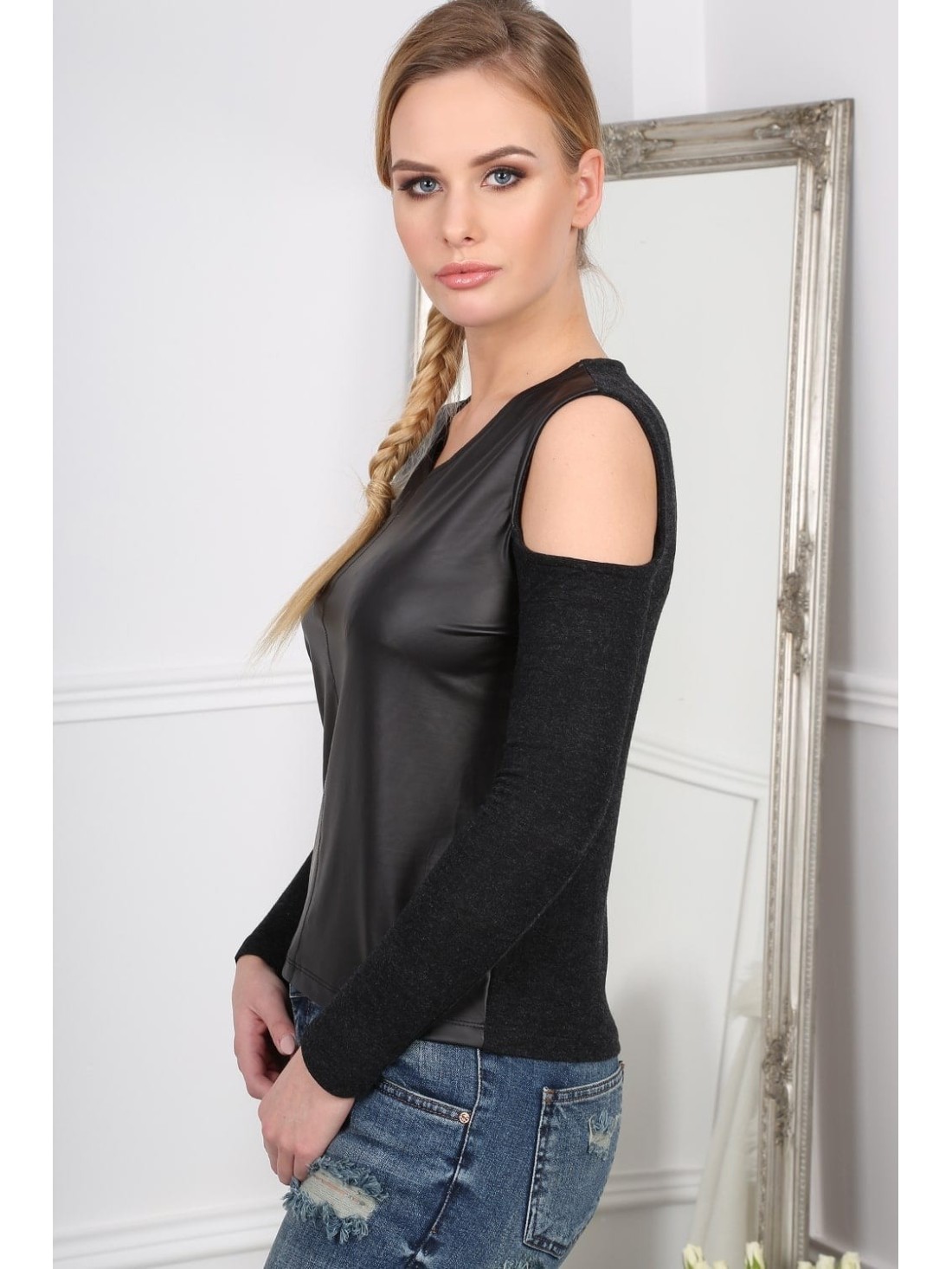 Black Eco Leather Blouse BB2343 - Online store - Boutique